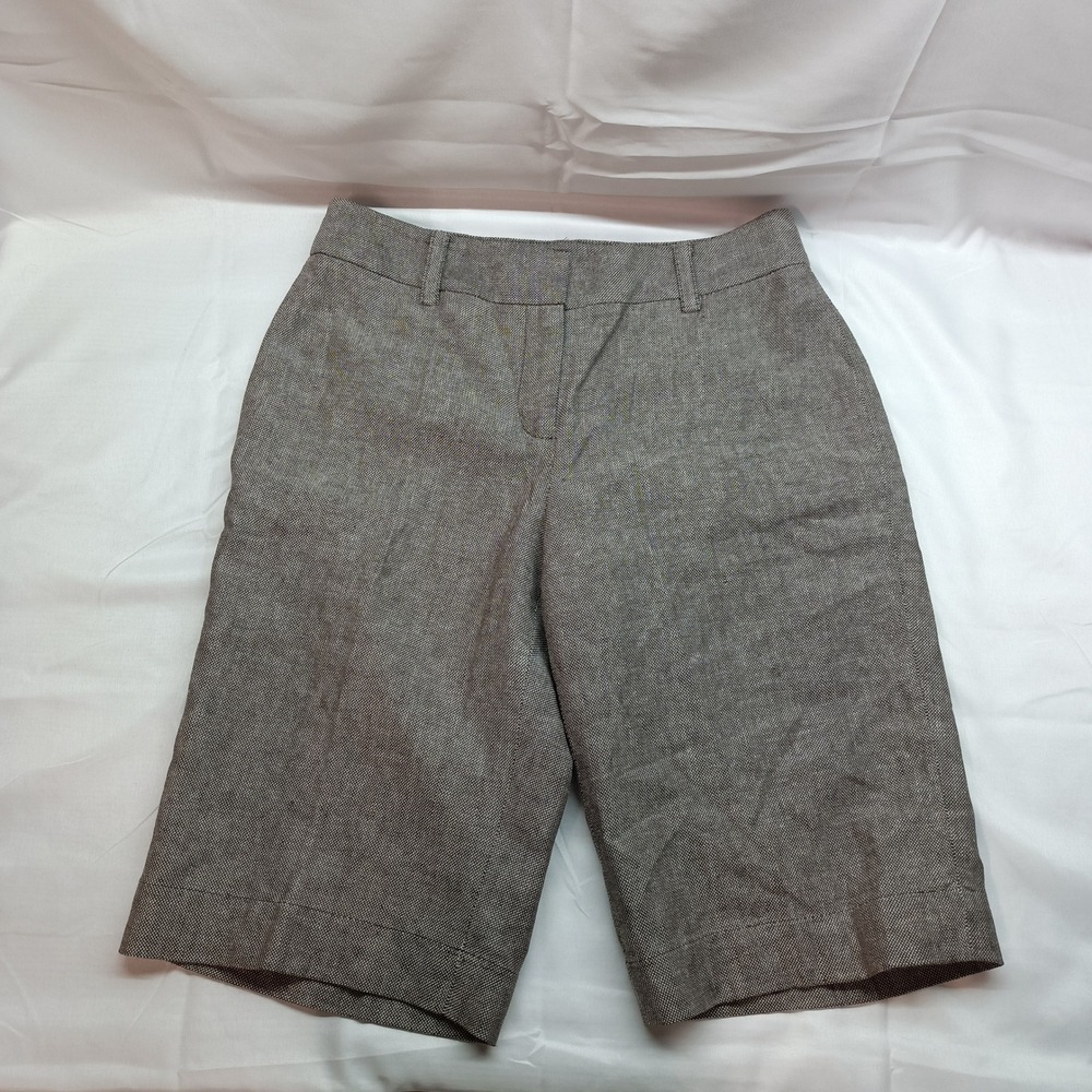 Ann Taylor Womens 0 Brown Linen Blend City Shorts Textured Bermuda Dressy Casual